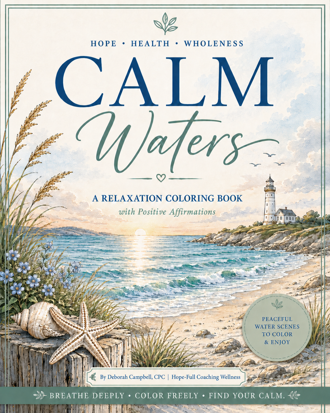 Calm Waters — A Relaxation Coloring Book with Positive Affirmations by Deborah Campbell