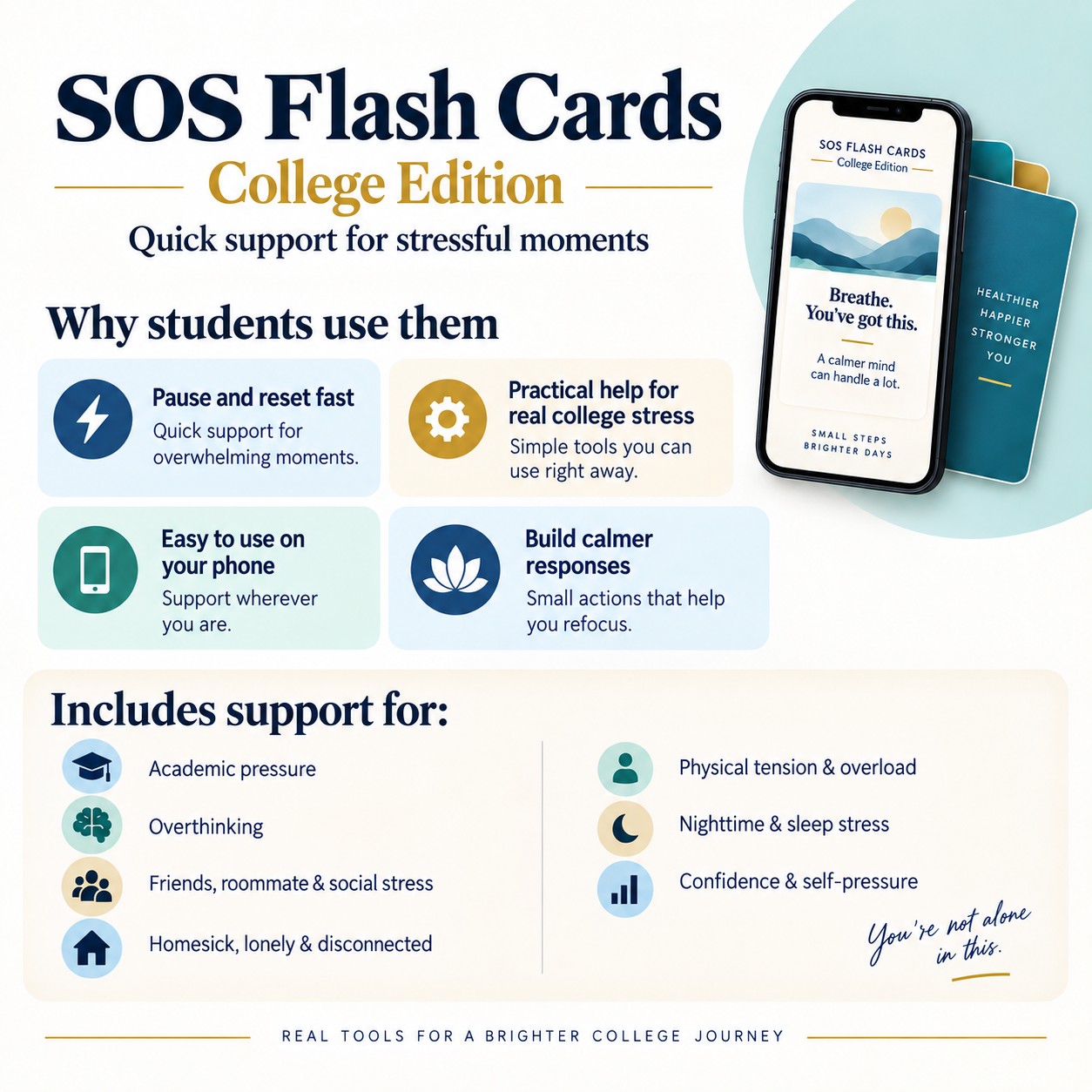 Why You'll Love It screen explaining SOS Flash Cards benefits